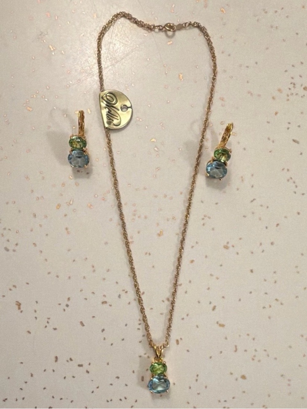 Vintage Joan Rivers Oval Blue & Green Pendant With Matching Earrings